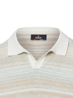 Ragman Herren Strick-Poloshirt in hellgrau ecru