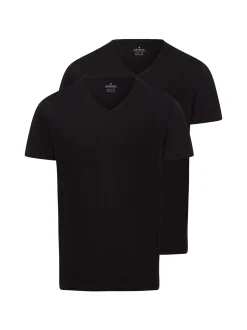 Ragman Herren T-Shirt im 2er-Pack - Body Fit in schwarz