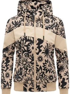 Ragwear Damen Übergangsjacke - Nuggie Block Flower in sand schwarz
