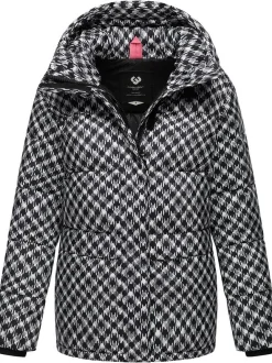 Ragwear Damen Steppjacke - Wikesh Print in schwarz weiß
