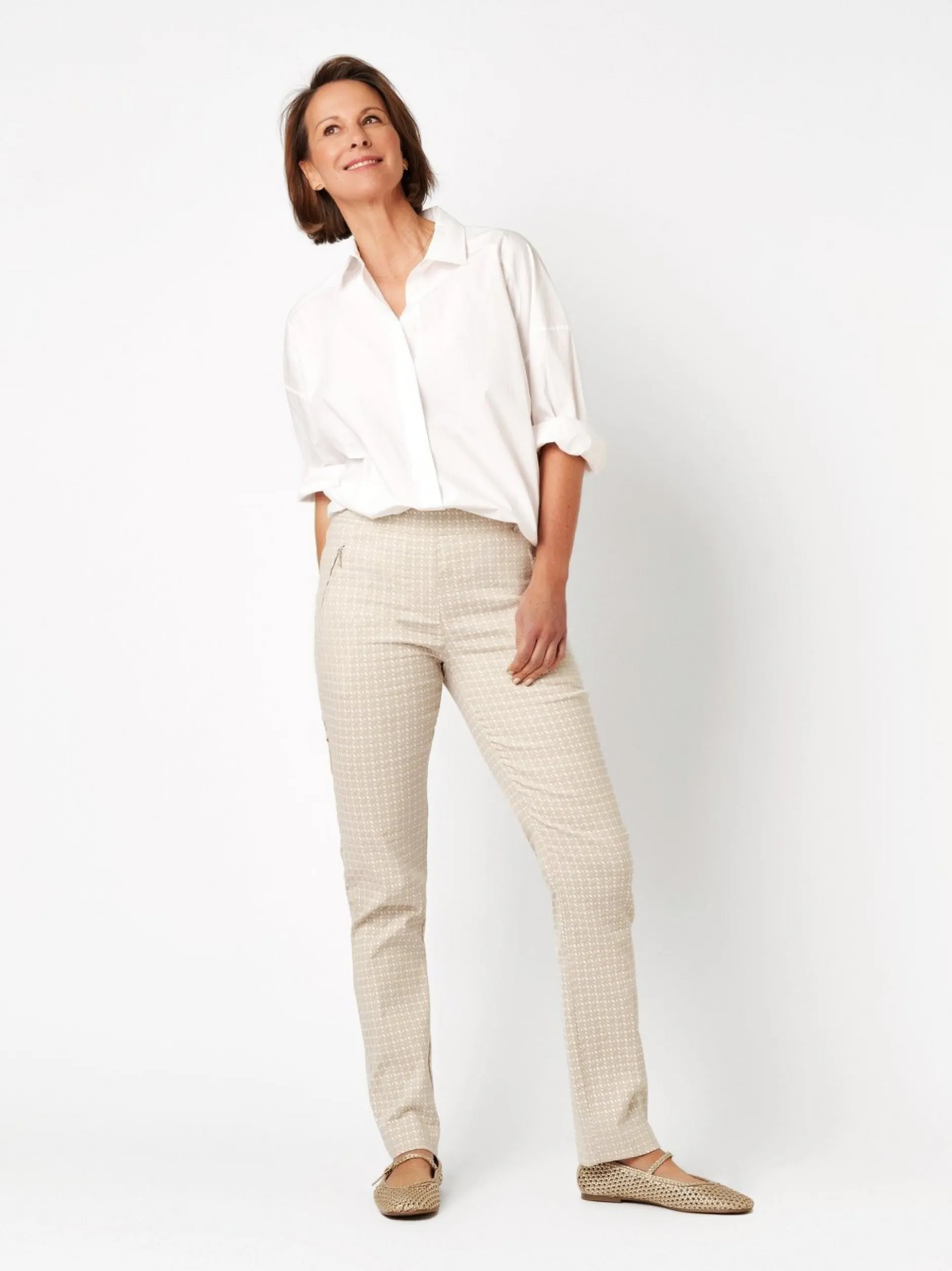 Relaxed Damen Hose - Alice Slim in beige - Länge: lang