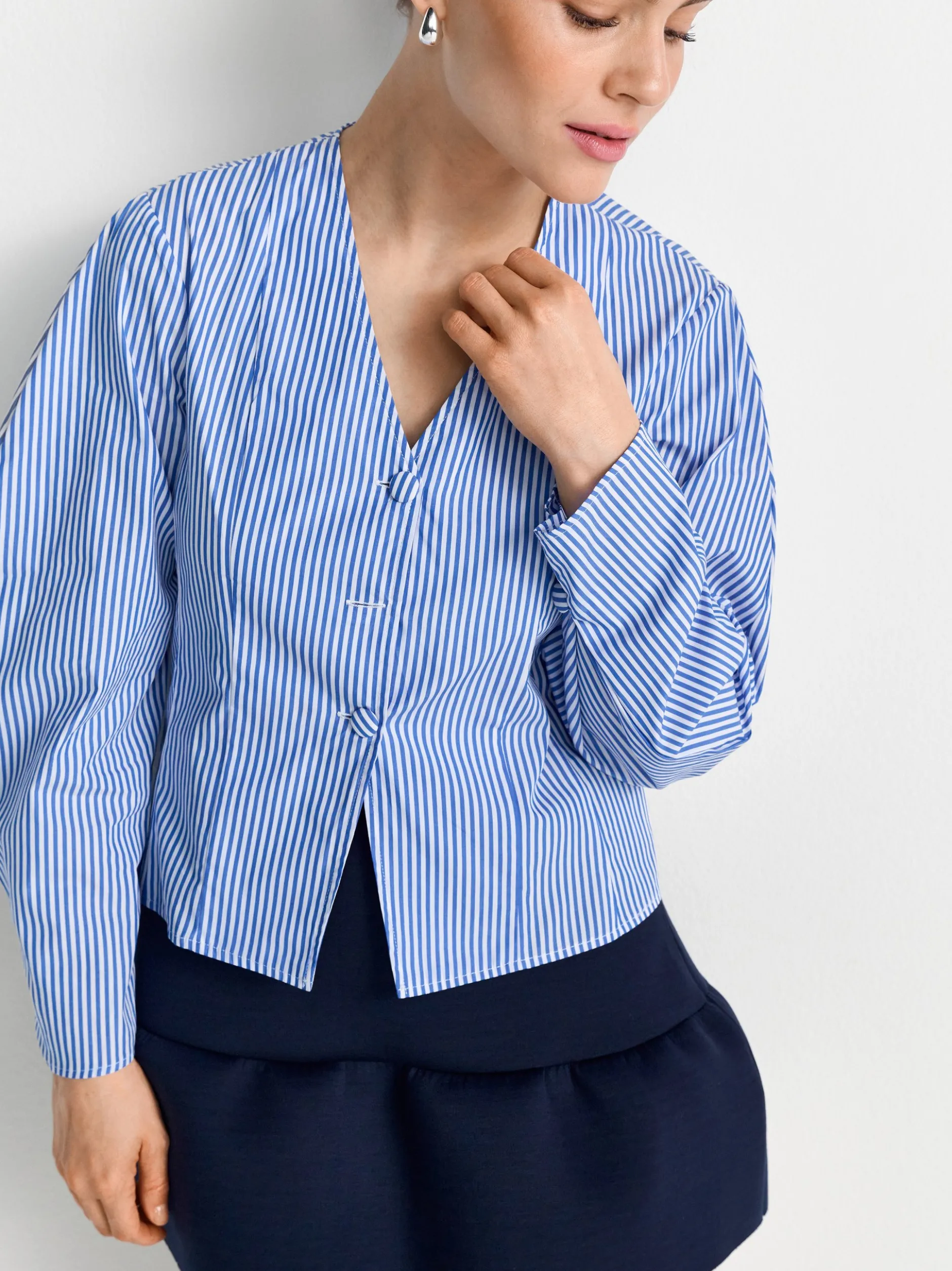 Rich & Royal Damen Bluse in blau weiß - Ärmel: langarm