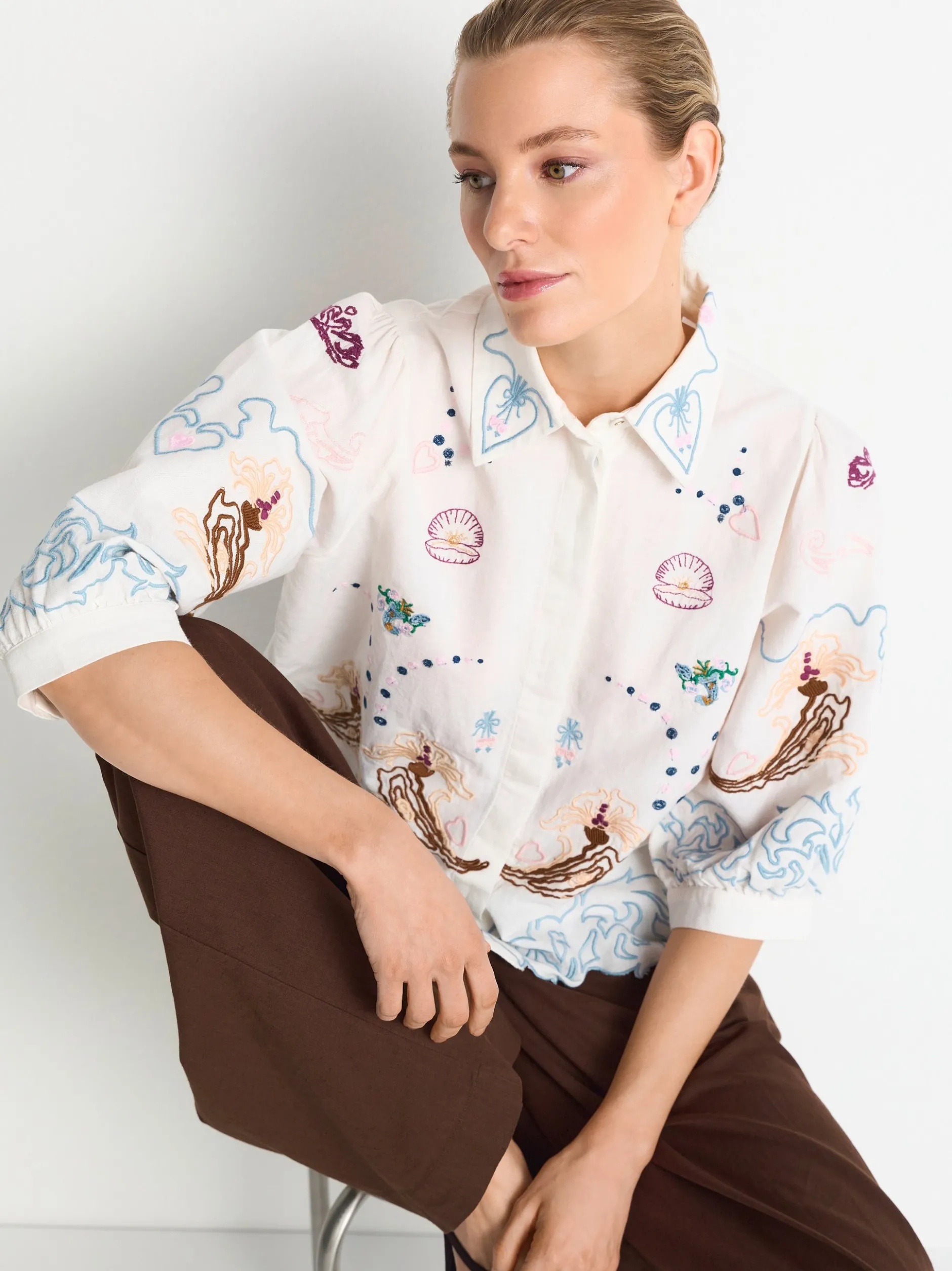 Rich & Royal Damen Bluse in ecru mehrfarbig