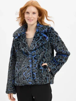 Rich & Royal Damen Jacke aus Kunstfell in blau schwarz