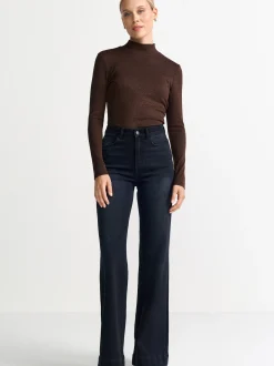 Rich & Royal Damen Langarmshirt - Glam Rib in mocca roségold