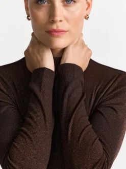 Rich & Royal Damen Langarmshirt - Glam Rib in mocca roségold