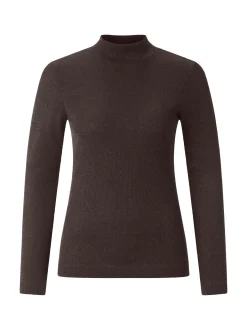 Rich & Royal Damen Langarmshirt - Glam Rib in mocca roségold