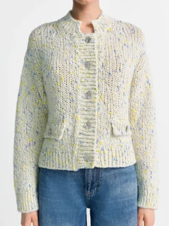 Rich & Royal Damen Strickjacke mit Schurwoll-Anteil in beige mehrfarbig