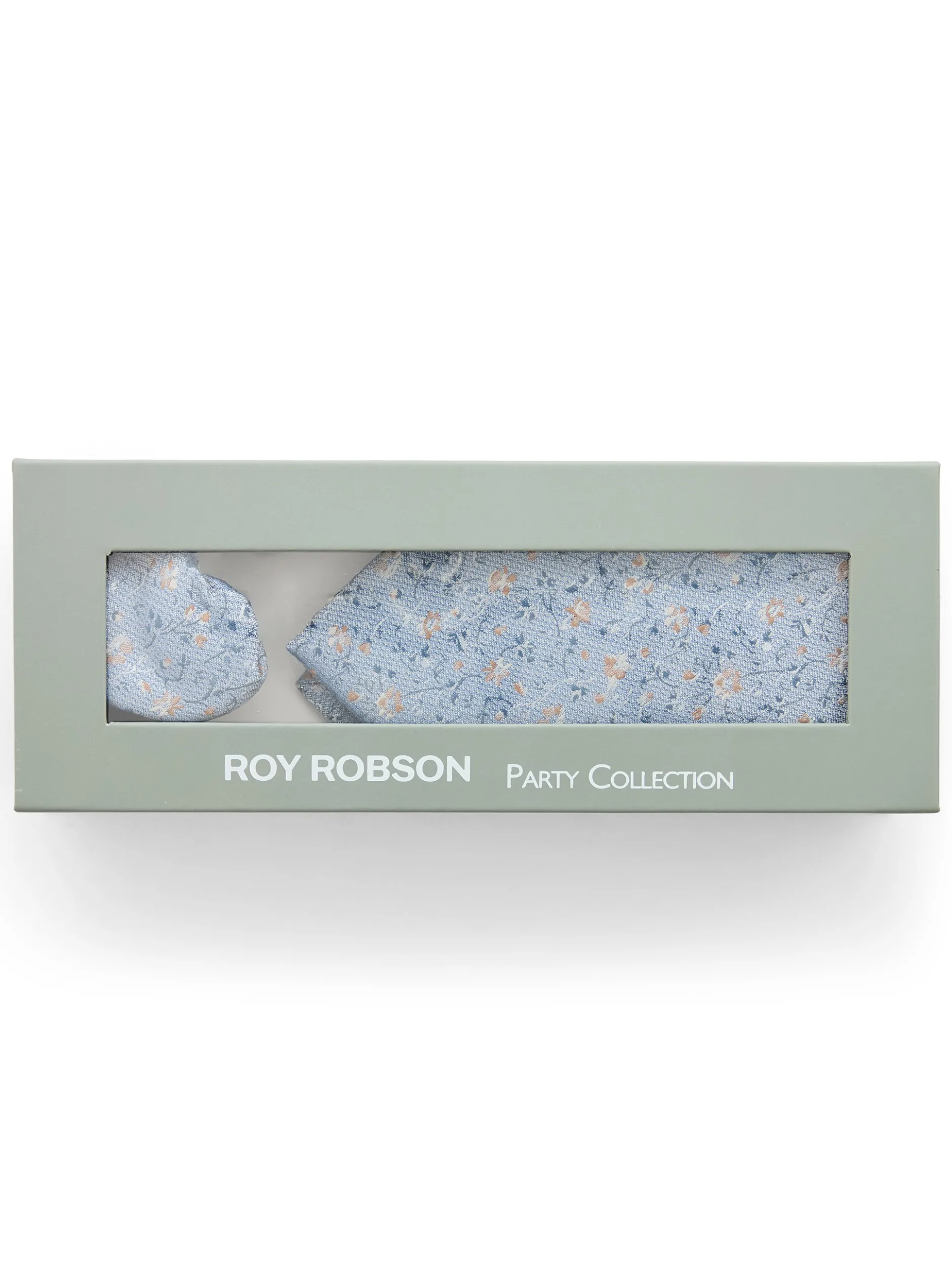 Roy Robson Herren Krawatte mit Einstecktuch in hellblau