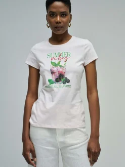 Salsa Jeans Damen T-Shirt - Loose Graphic in ecru