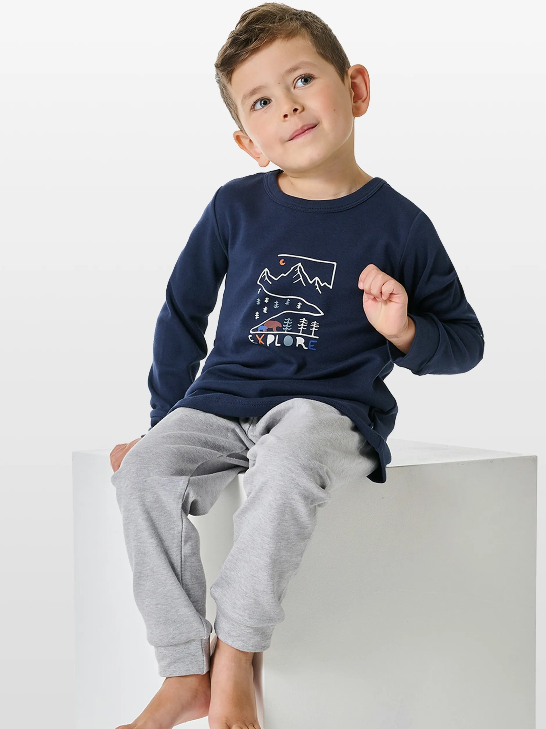 Schiesser Jungen Pyjama - Boys World in grau