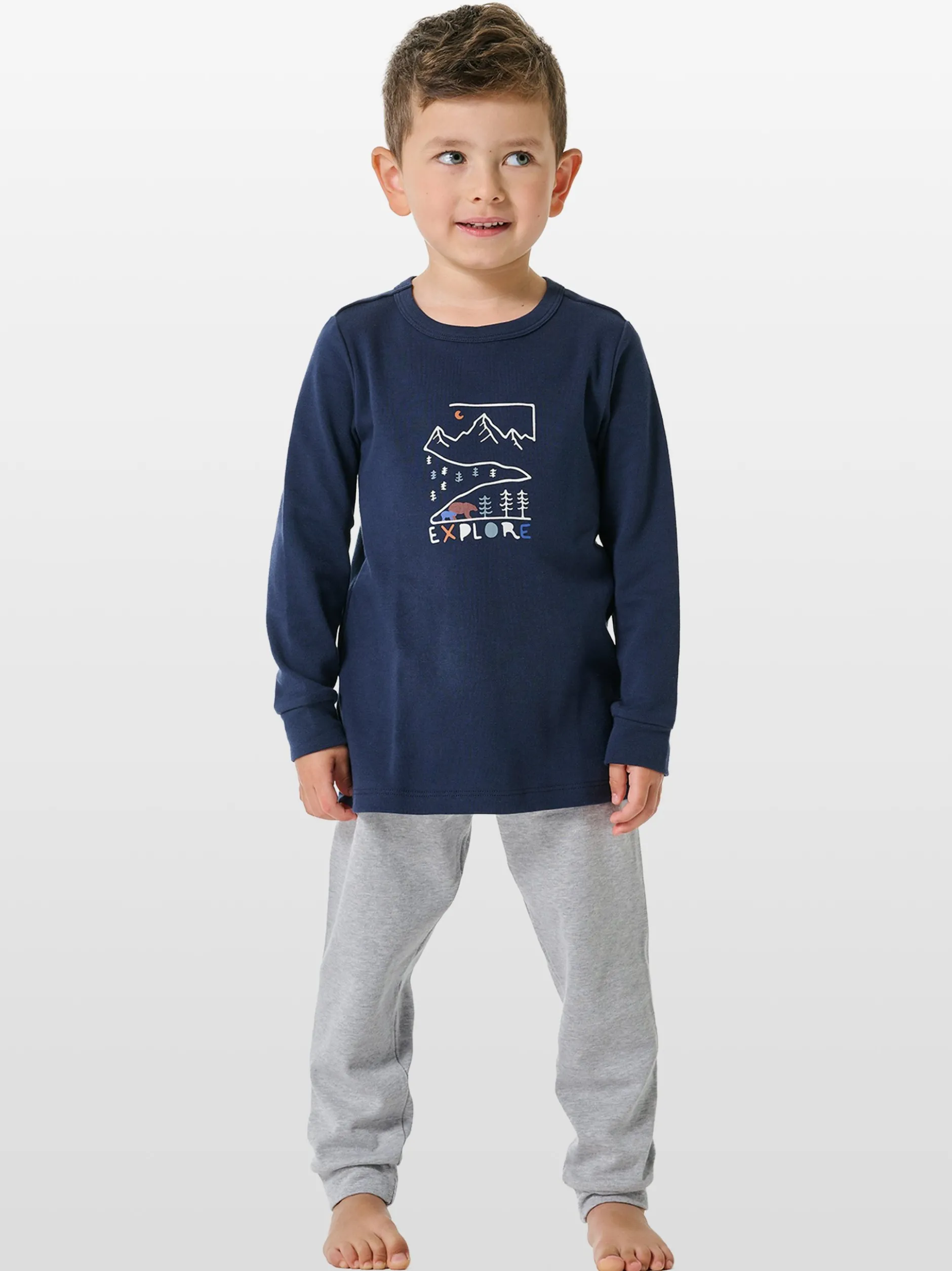 Schiesser Jungen Pyjama - Boys World in grau