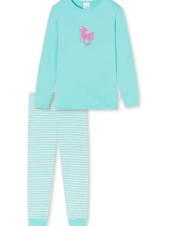 Schiesser Mädchen Langer Schlafanzug - Basic Kids in türkis