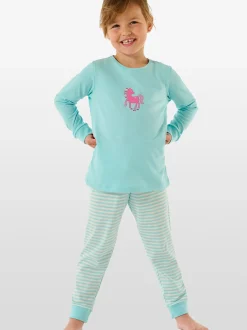 Schiesser Mädchen Langer Schlafanzug - Basic Kids in türkis