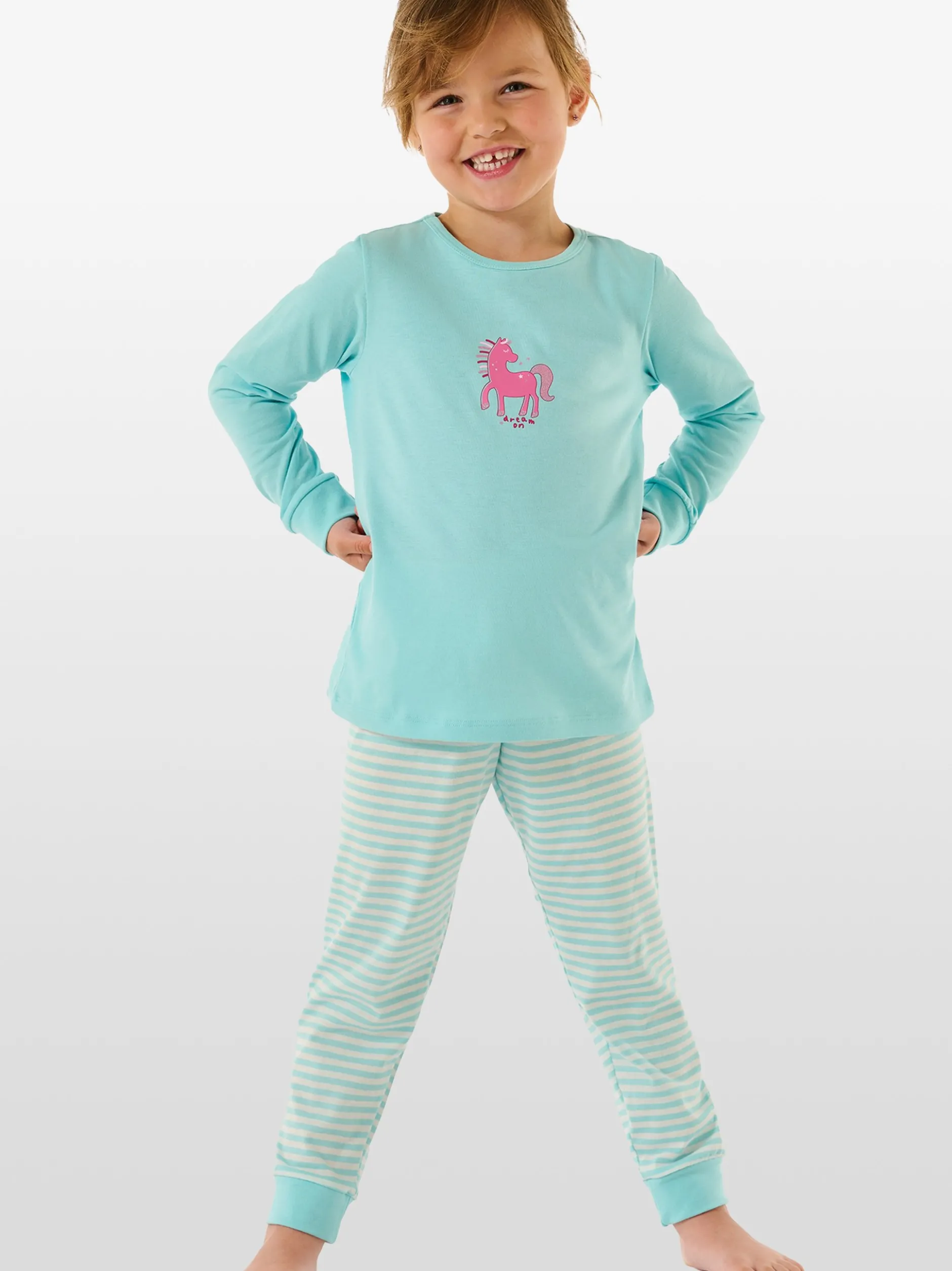 Schiesser Mädchen Langer Schlafanzug - Basic Kids in türkis