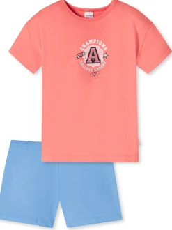 Schiesser Mädchen Pyjama - Girls World Organic Cotton in koralle