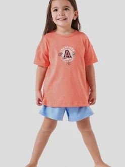 Schiesser Mädchen Pyjama - Girls World Organic Cotton in koralle