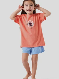 Schiesser Mädchen Pyjama - Girls World Organic Cotton in koralle