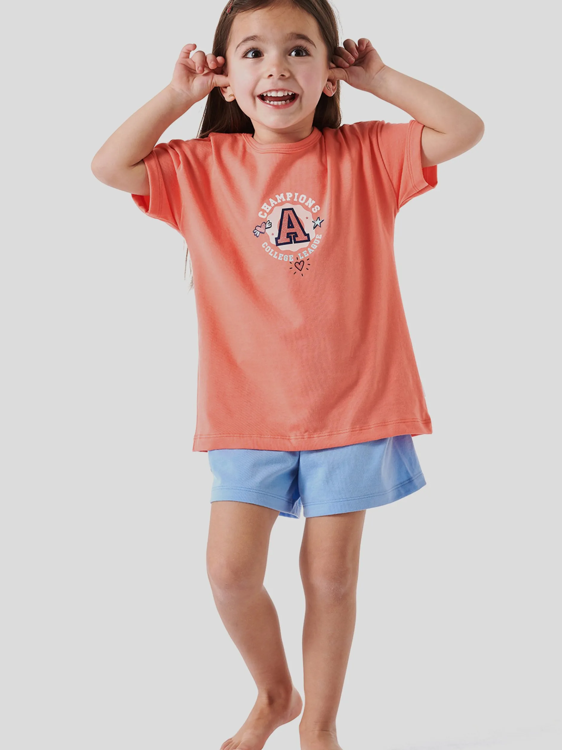 Schiesser Mädchen Pyjama - Girls World Organic Cotton in koralle