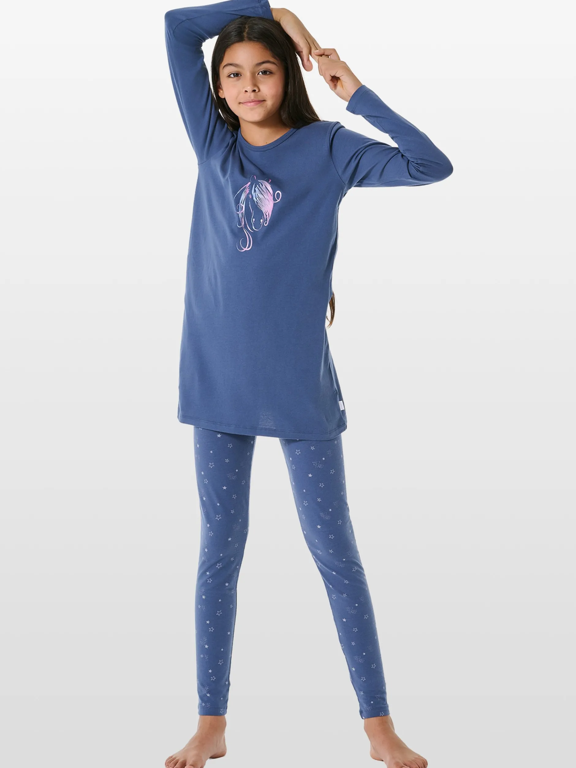 Schiesser Mädchen Pyjama - Horse World in blau