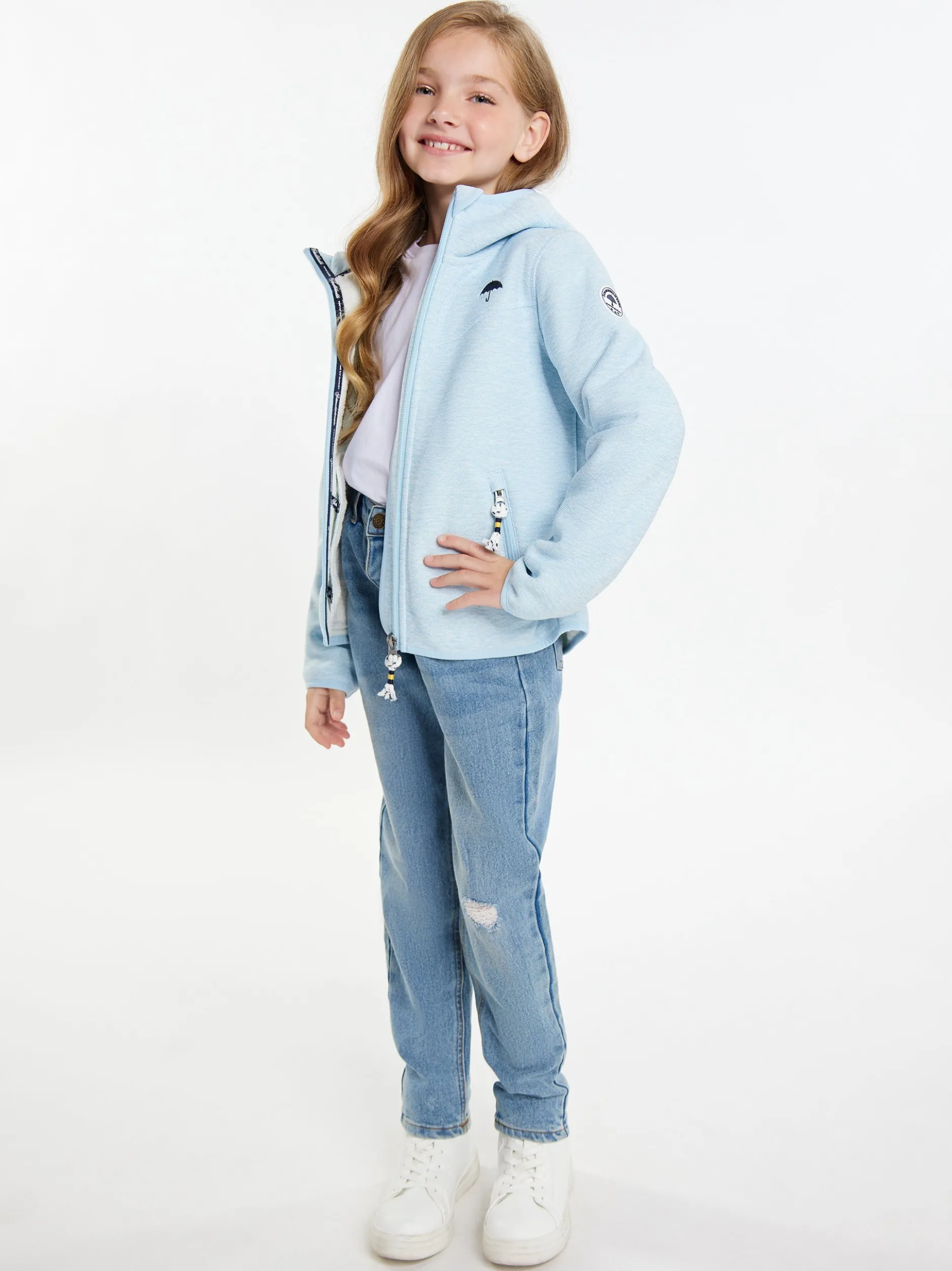 Schmuddelwedda Mädels Strickfleeceblouson mit Teddyfutter in blau