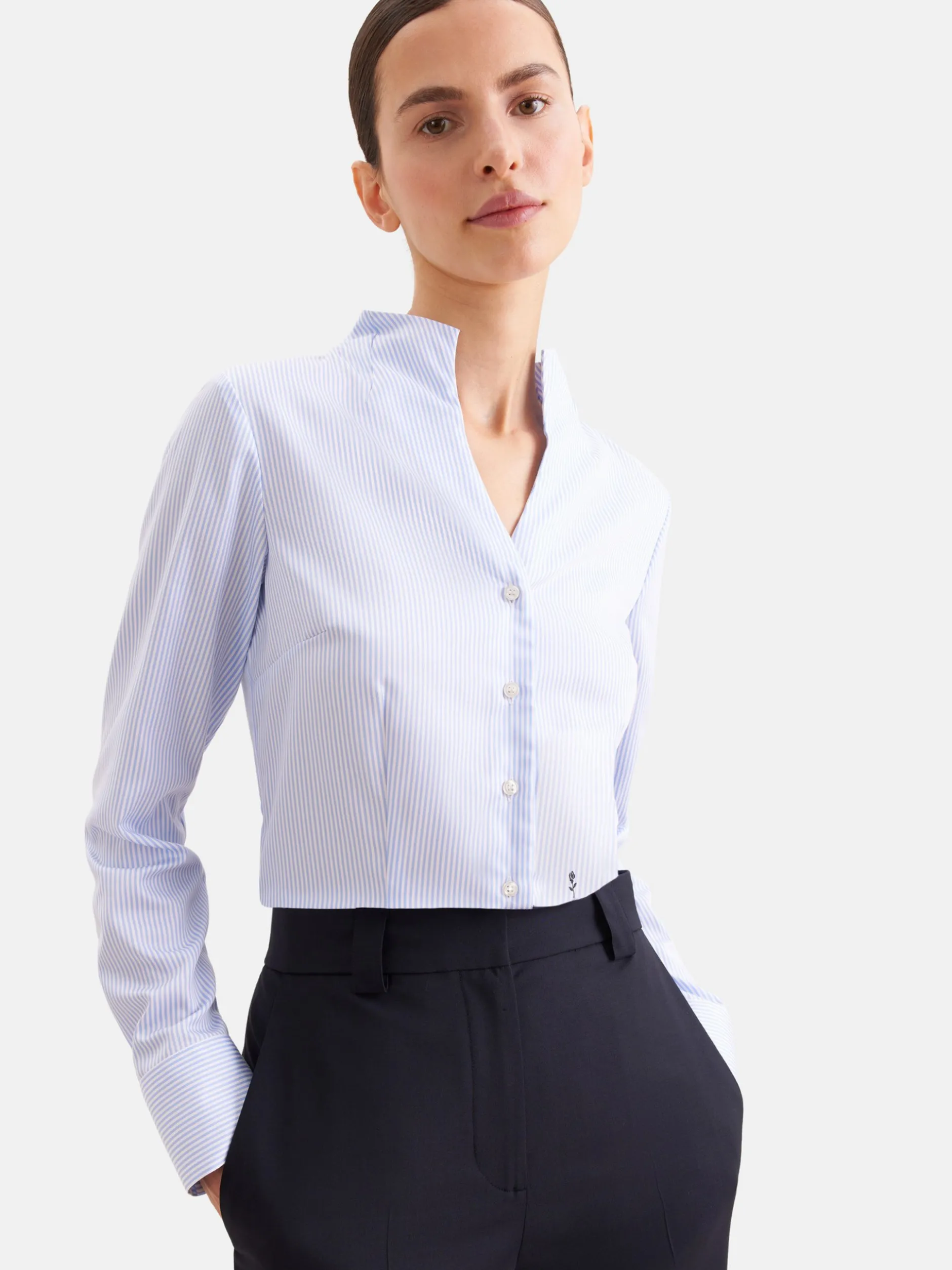 Seidensticker Damen Kelchkragenbluse - Slim Fit in blau