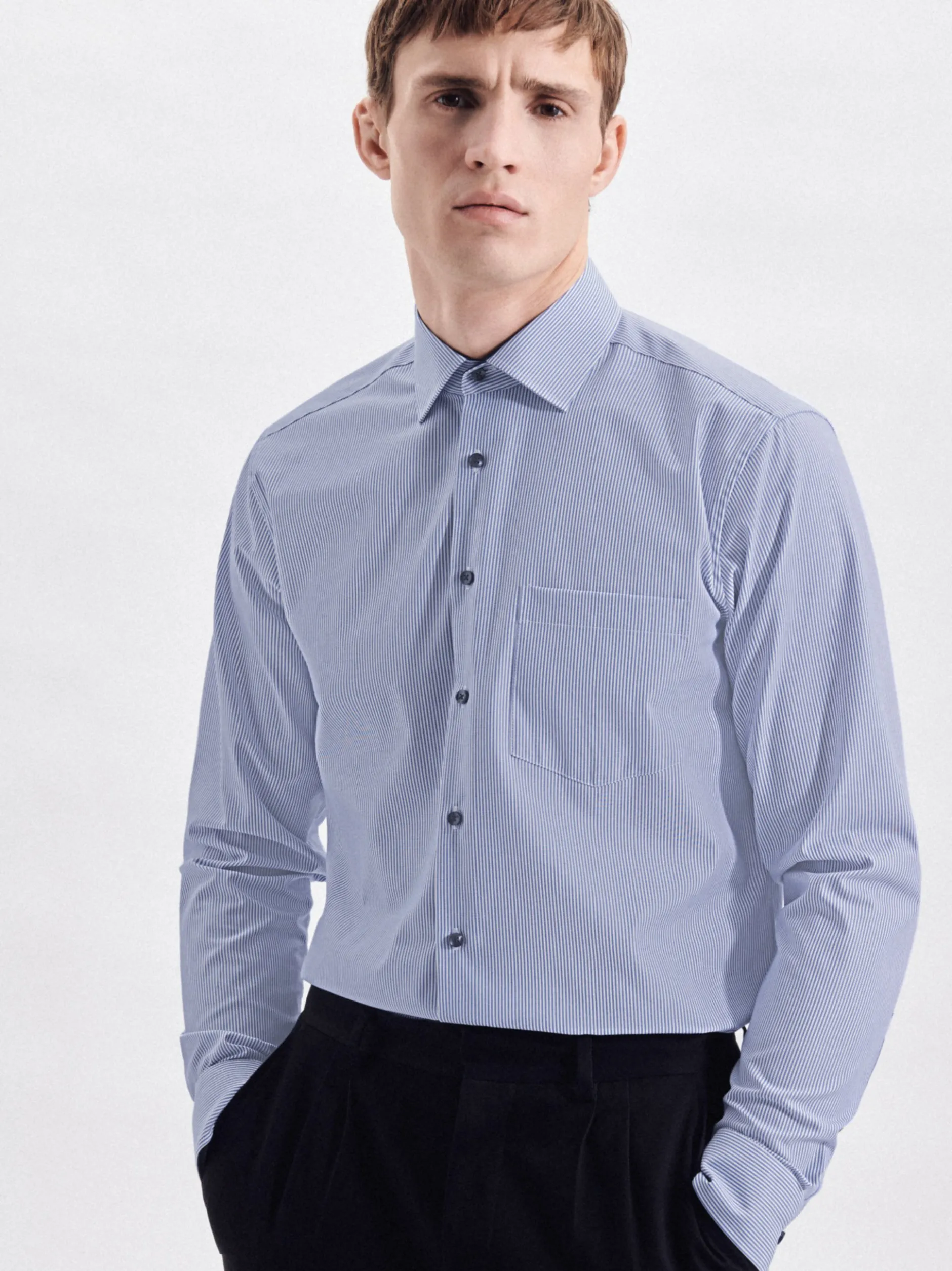 Seidensticker Herren Business Hemd - Regular Fit in blau weiß