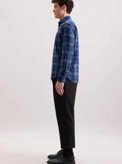 Seidensticker Herren Flanellhemd - Regular Fit in blau