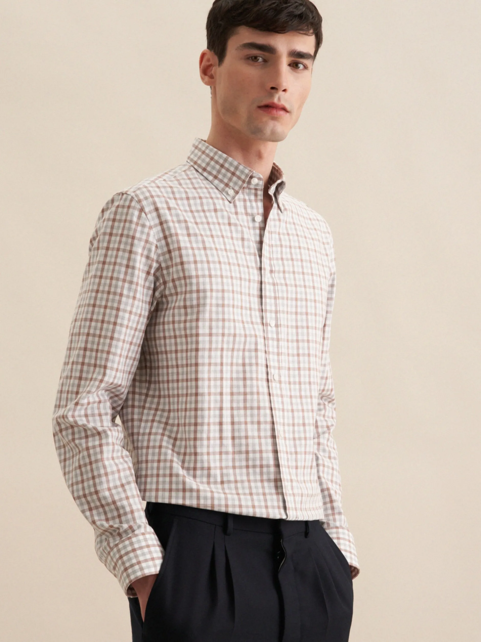 Seidensticker Herren Flanellhemd - Slim Fit in beige