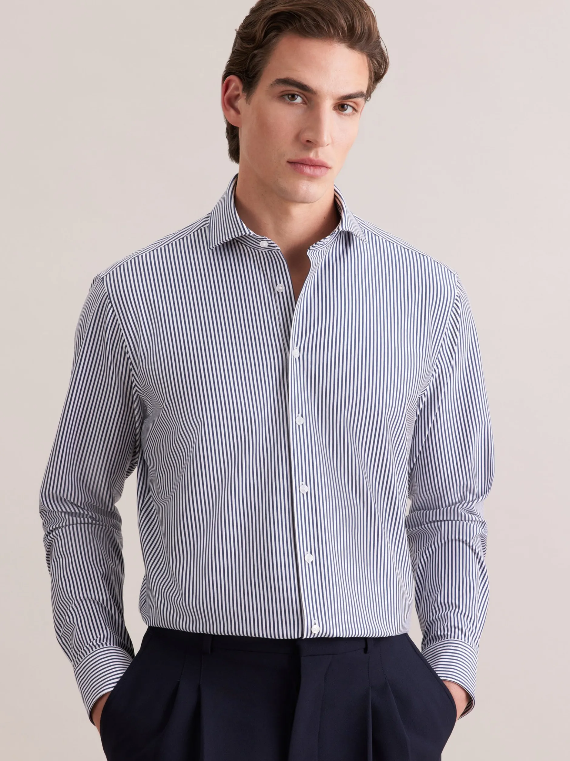 Seidensticker Herren Jerseyhemd - Regular Fit in marine weiß