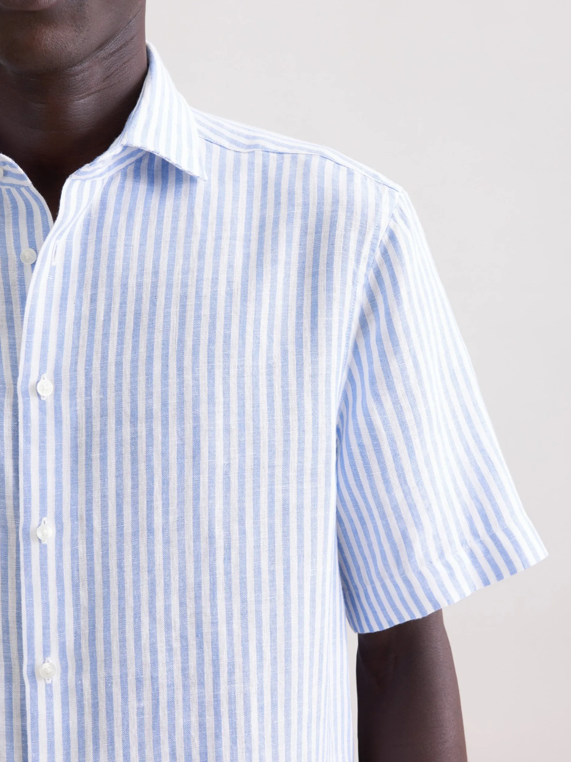 Seidensticker Herren Leinenhemd - Regular Fit in blau weiß