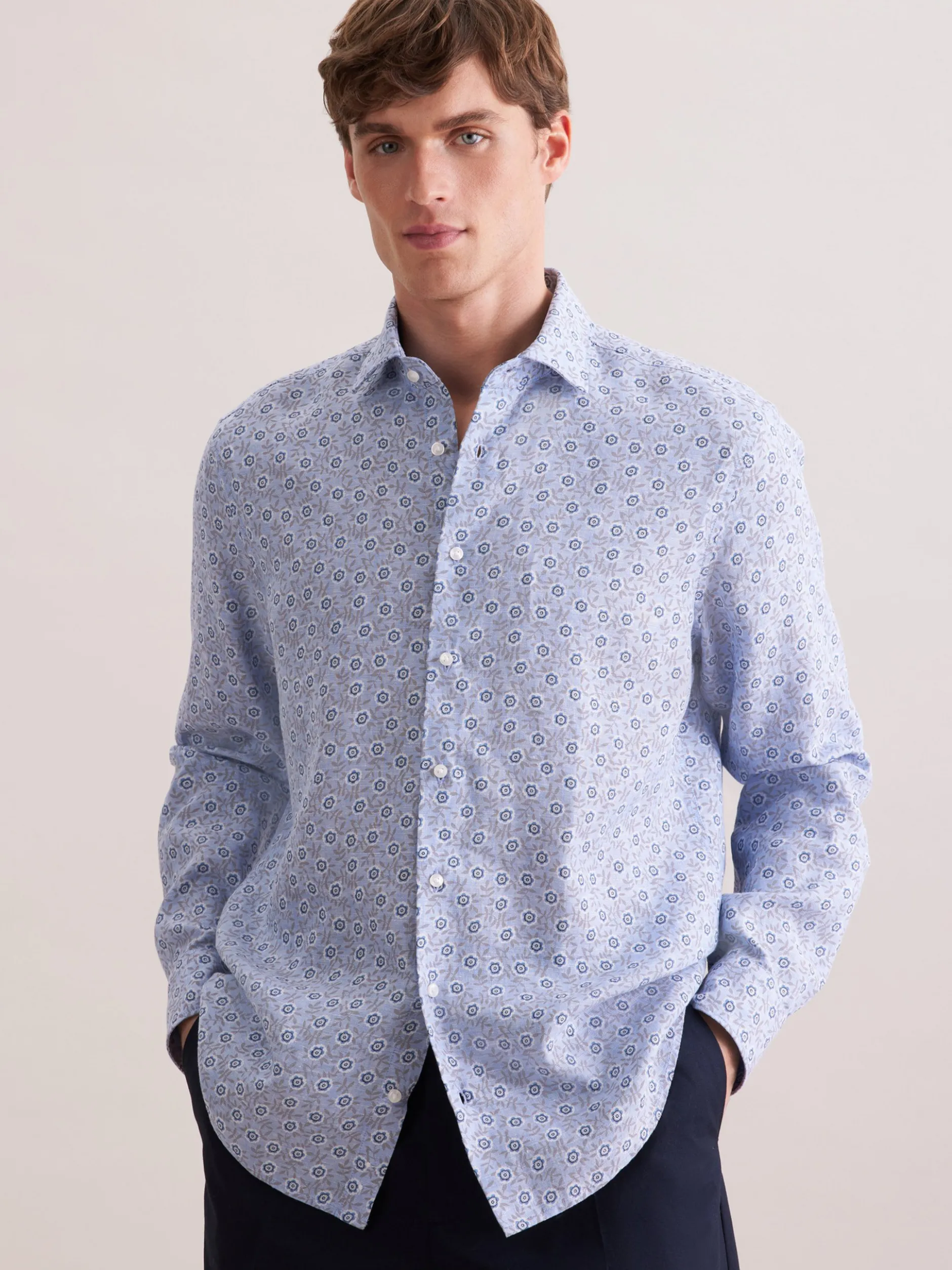 Seidensticker Herren Leinenhemd - Regular Fit in blau