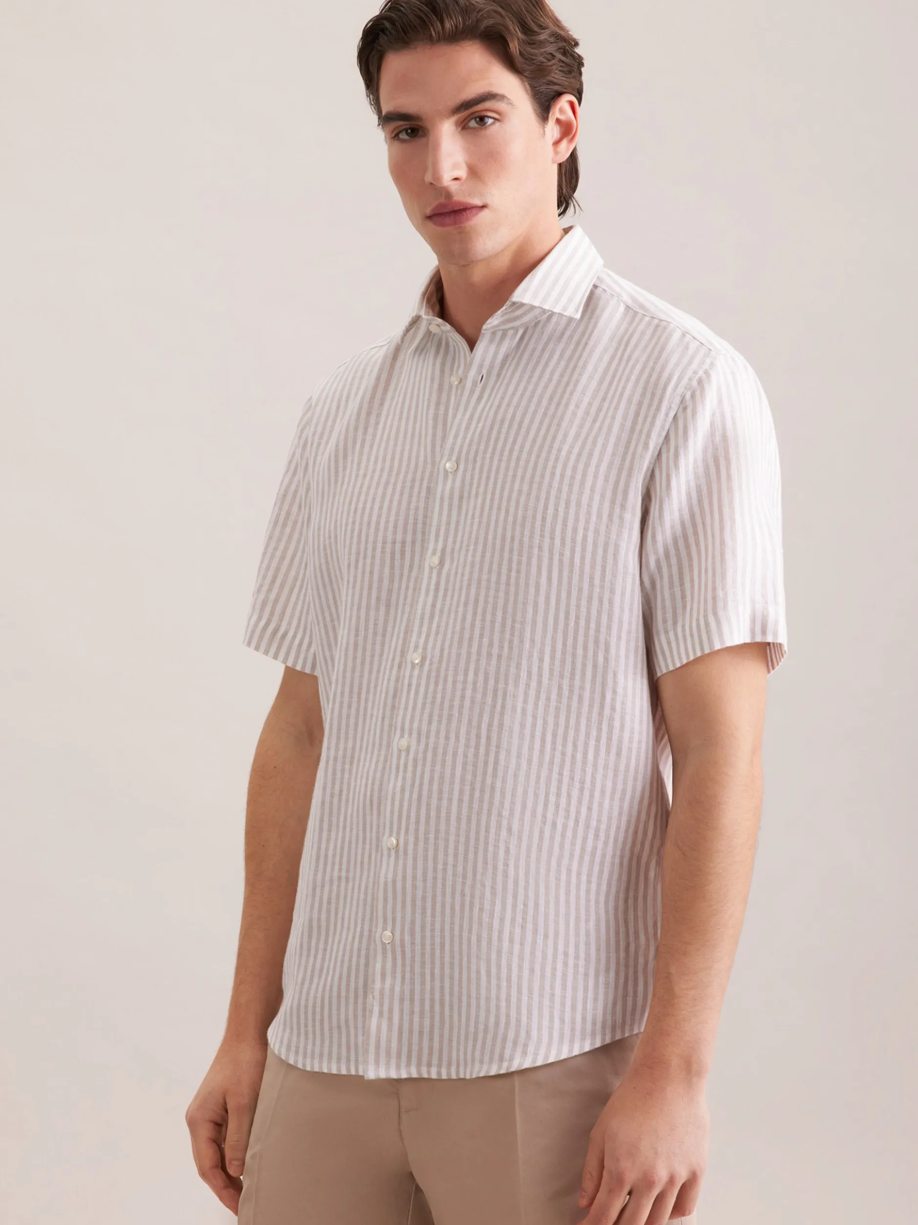 Seidensticker Herren Leinenhemd - Regular Fit in beige weiß