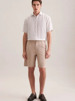 Seidensticker Herren Leinenhemd - Regular Fit in beige weiß