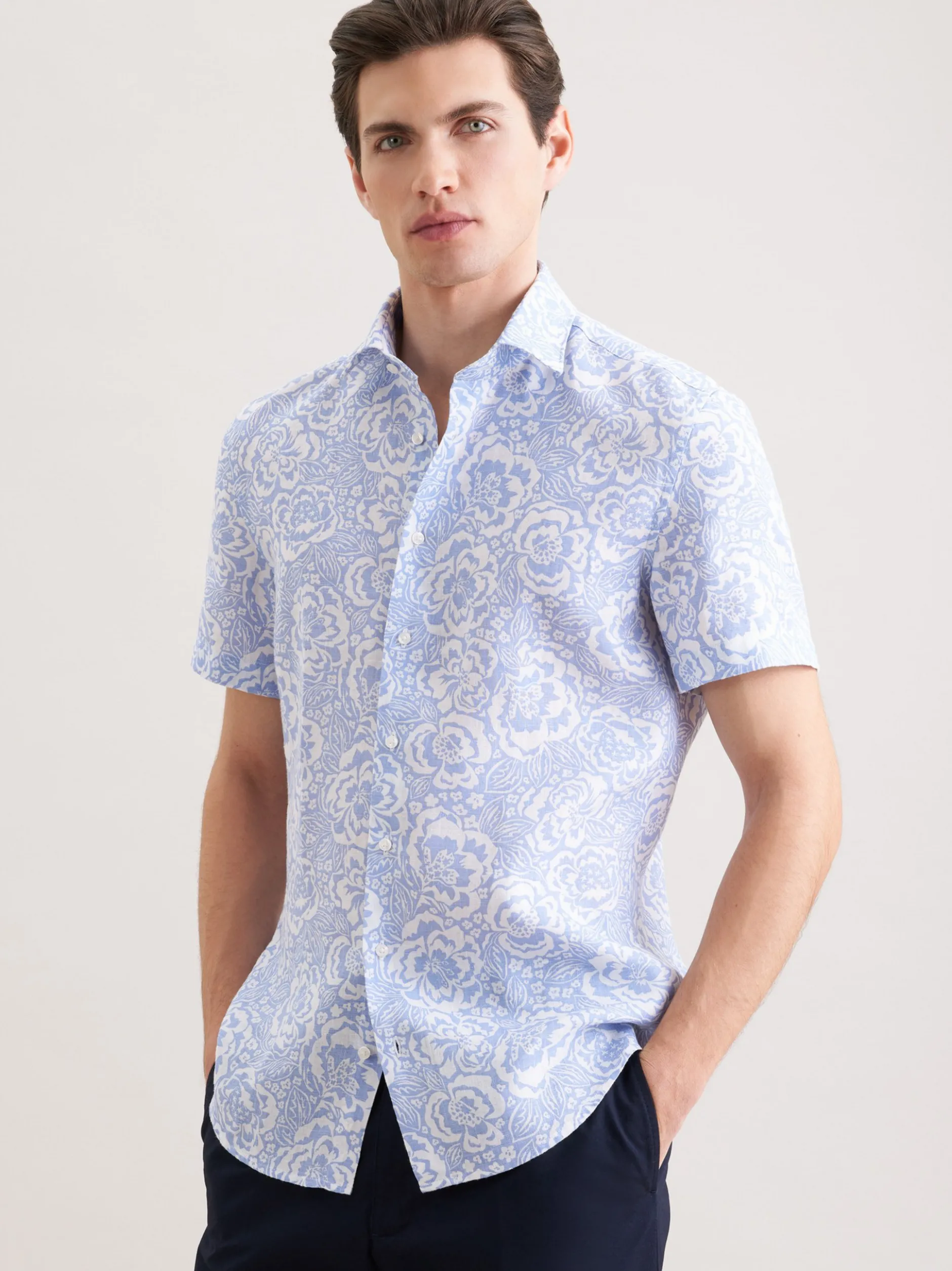 Seidensticker Herren Leinenhemd - Slim Fit in hellblau