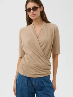 Soaked in Luxury Damen Wickelbluse SLColumbine in beige