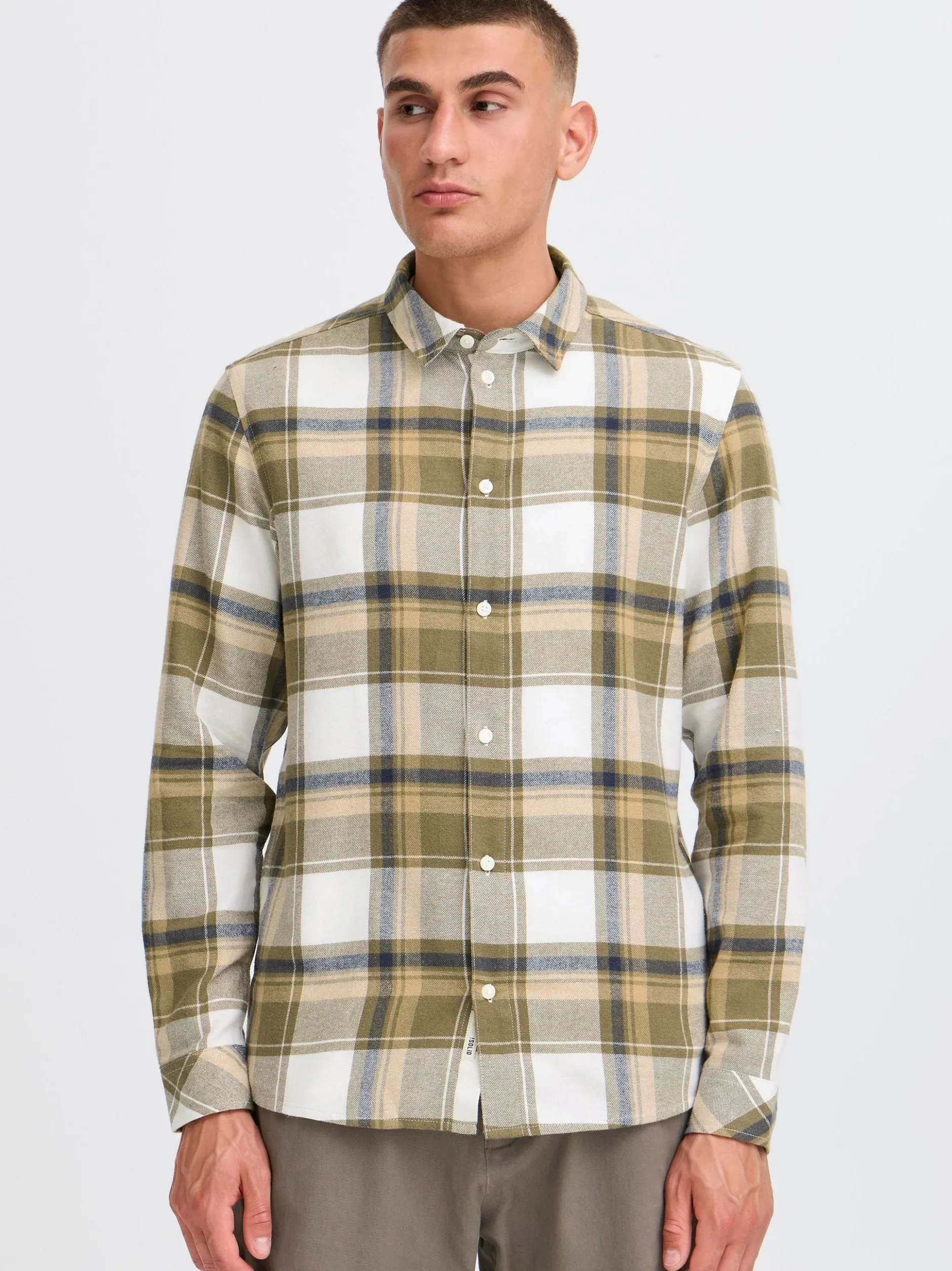 Solid Herren Flanellhemd - SDChris in oliv