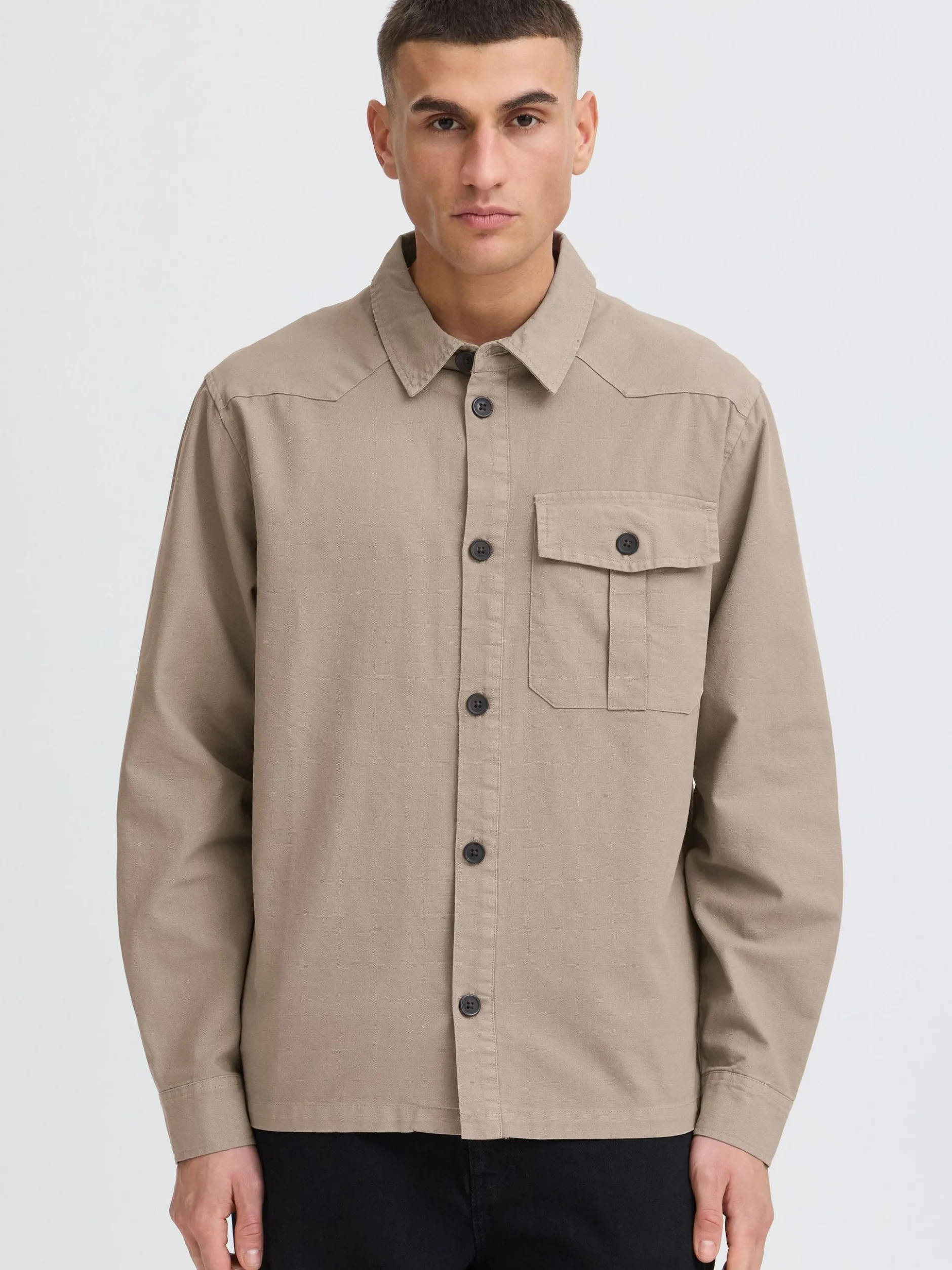 Solid Herren Langarmhemd - SDUgden in beige