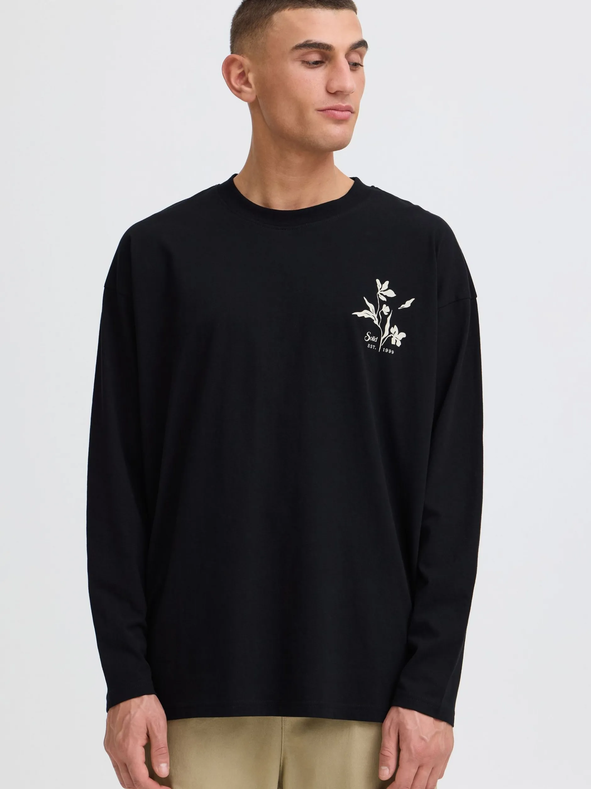Solid Herren Langarmshirt - SDAmon Oversized in schwarz