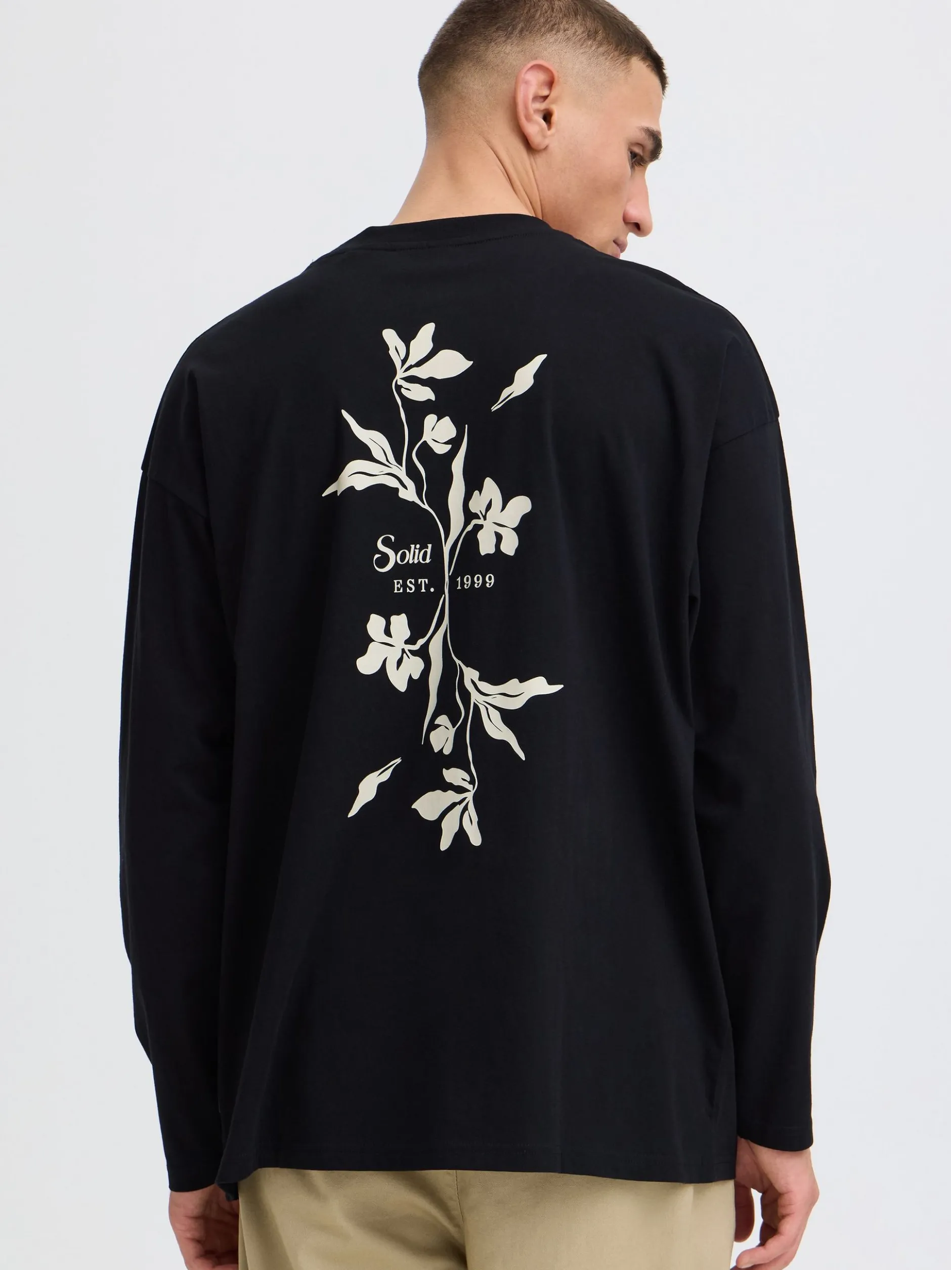 Solid Herren Langarmshirt - SDAmon Oversized in schwarz