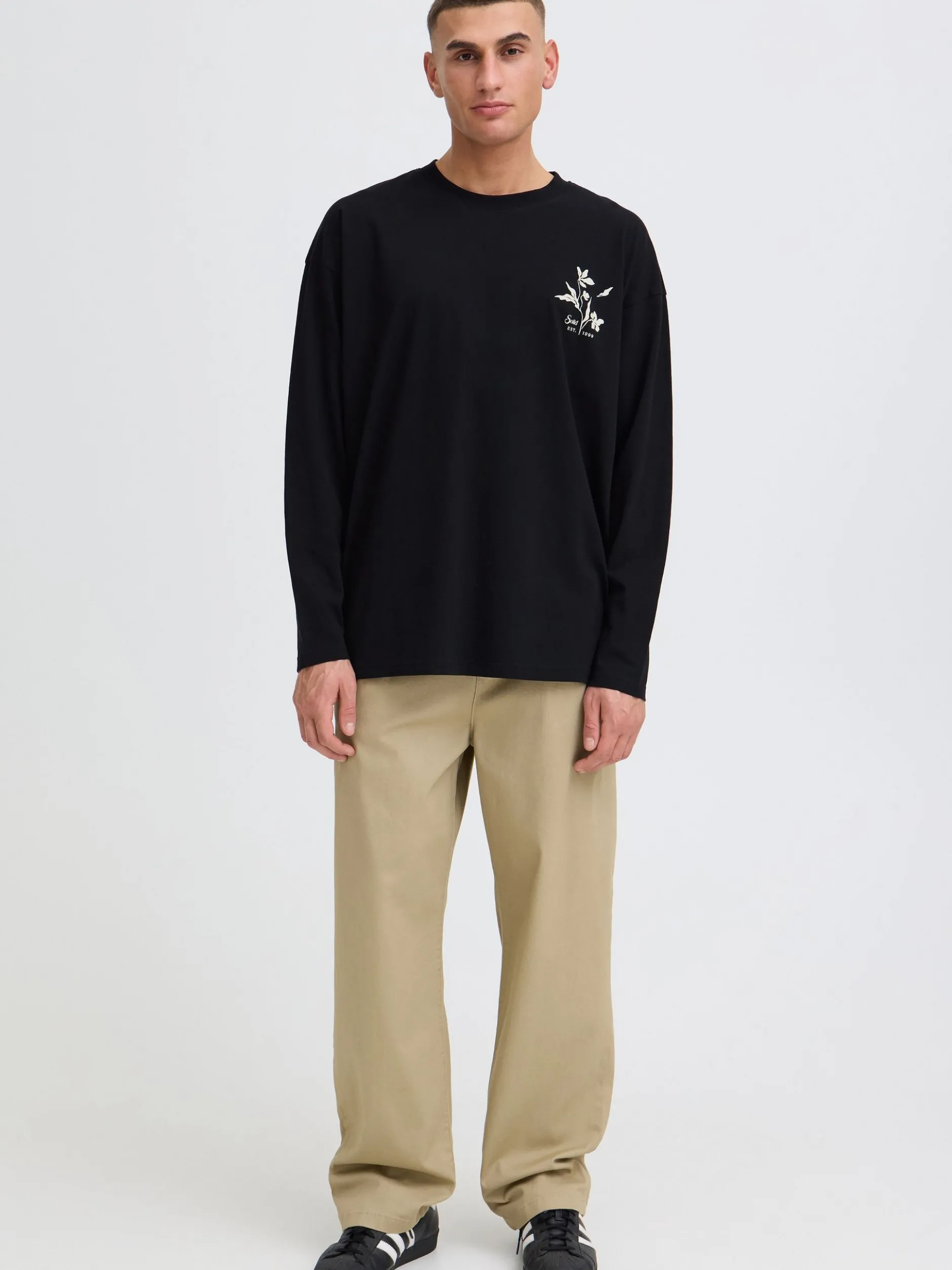 Solid Herren Langarmshirt - SDAmon Oversized in schwarz