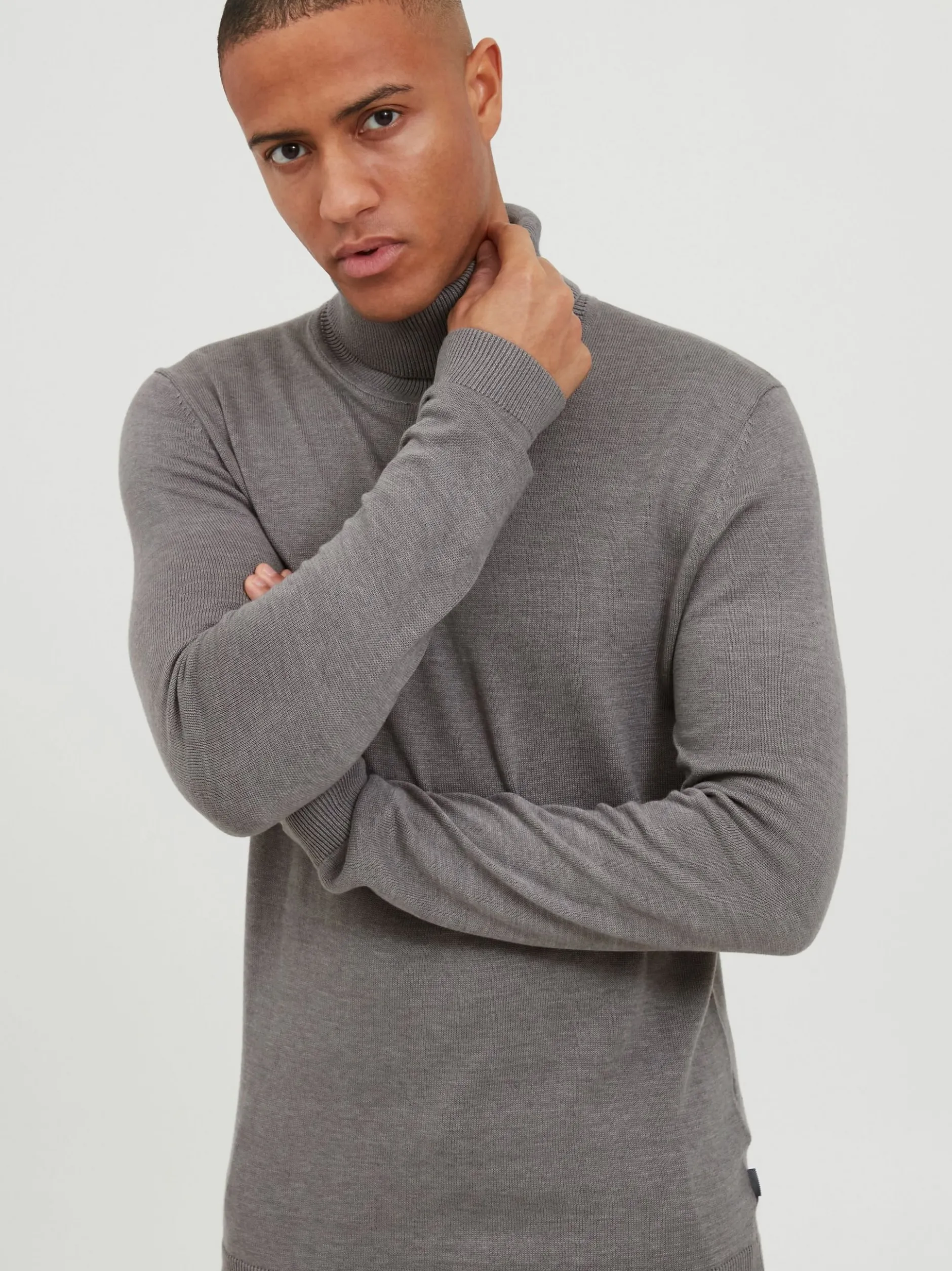 Solid Herren Rollkragenpullover - SDKnit in grau