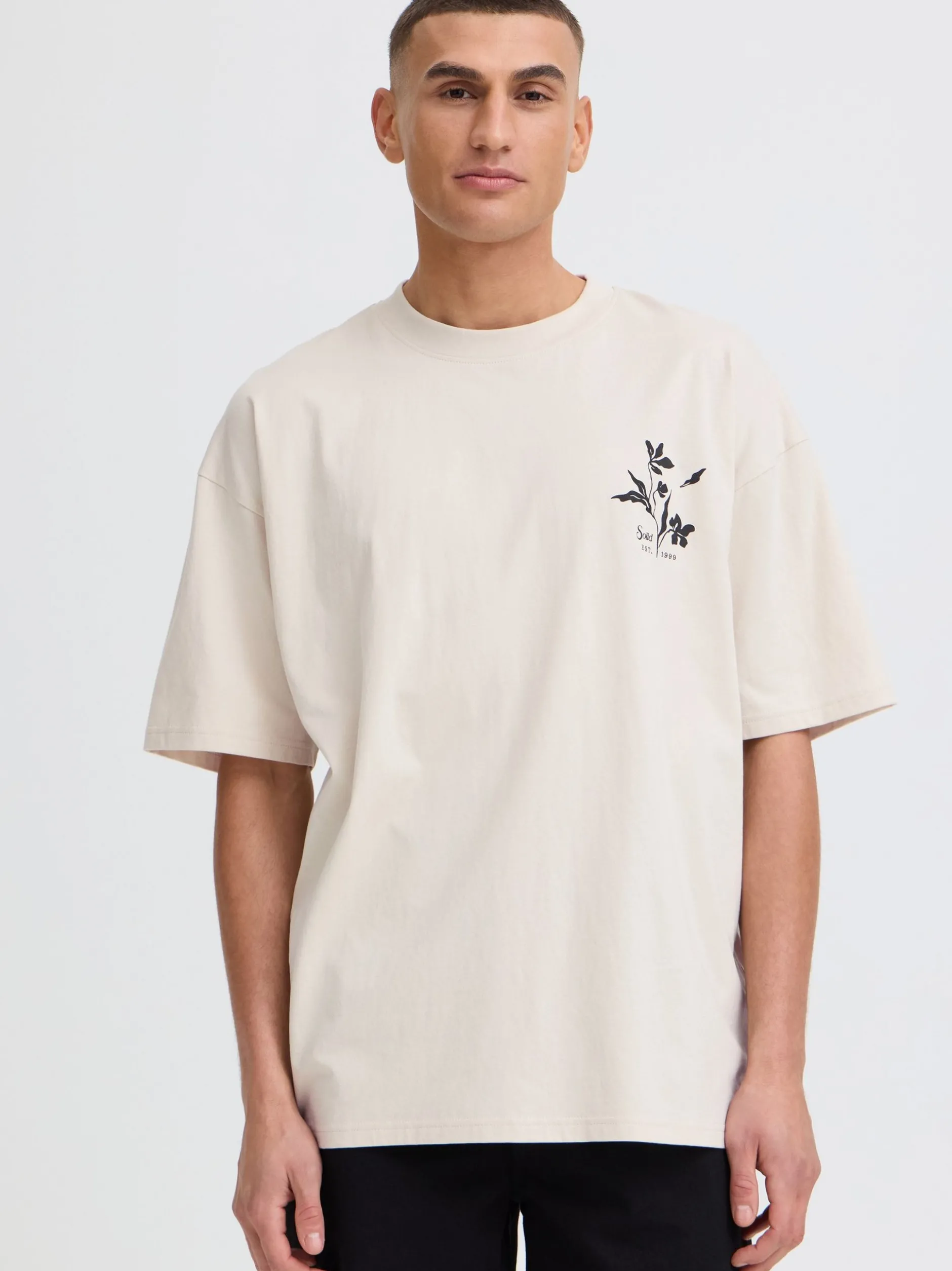 Solid Herren Rundhalsshirt - SDAmon Oversized in beige