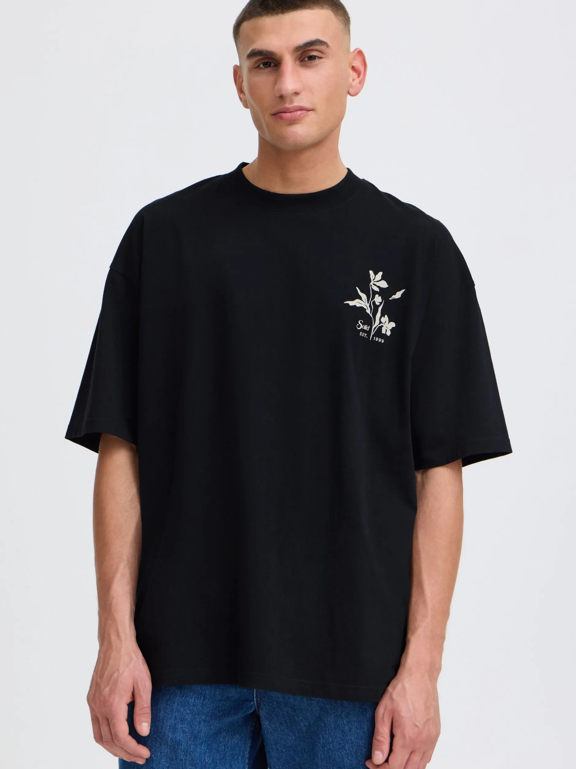 Solid Herren Rundhalsshirt - SDAmon Oversized in schwarz