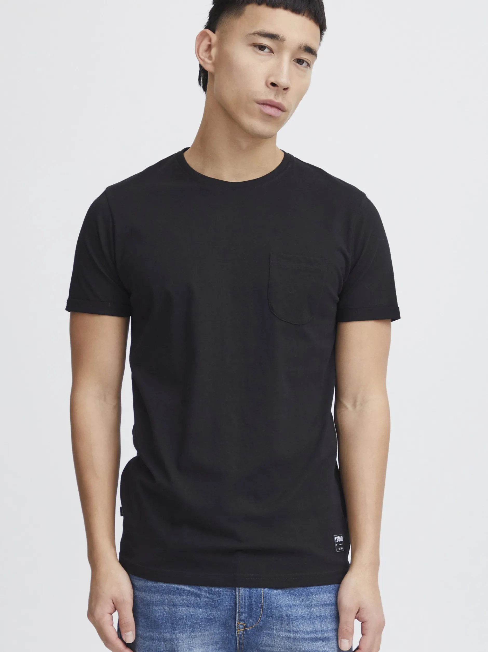 Solid Herren Rundhalsshirt - SDBob in schwarz