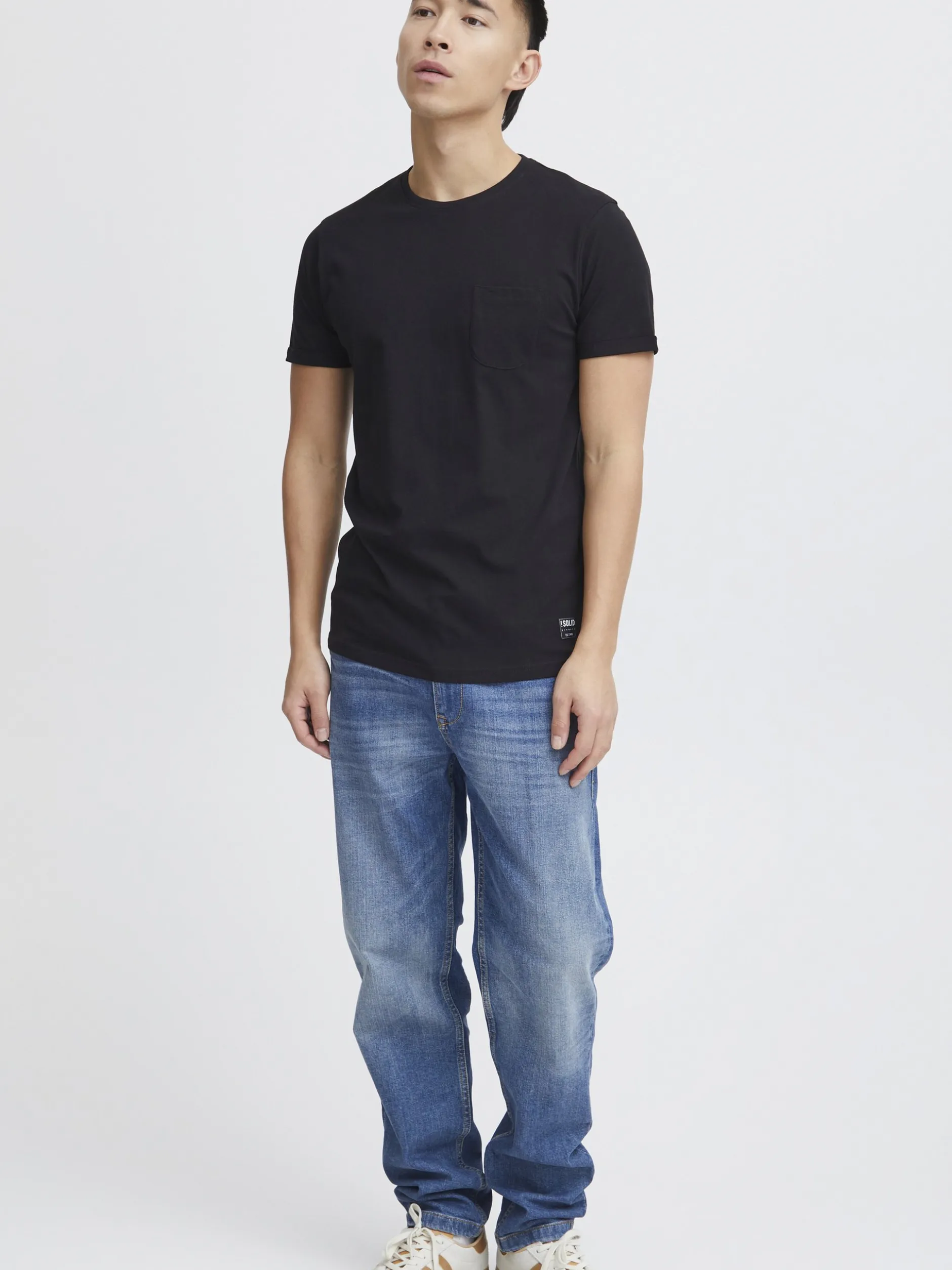 Solid Herren Rundhalsshirt - SDBob in schwarz