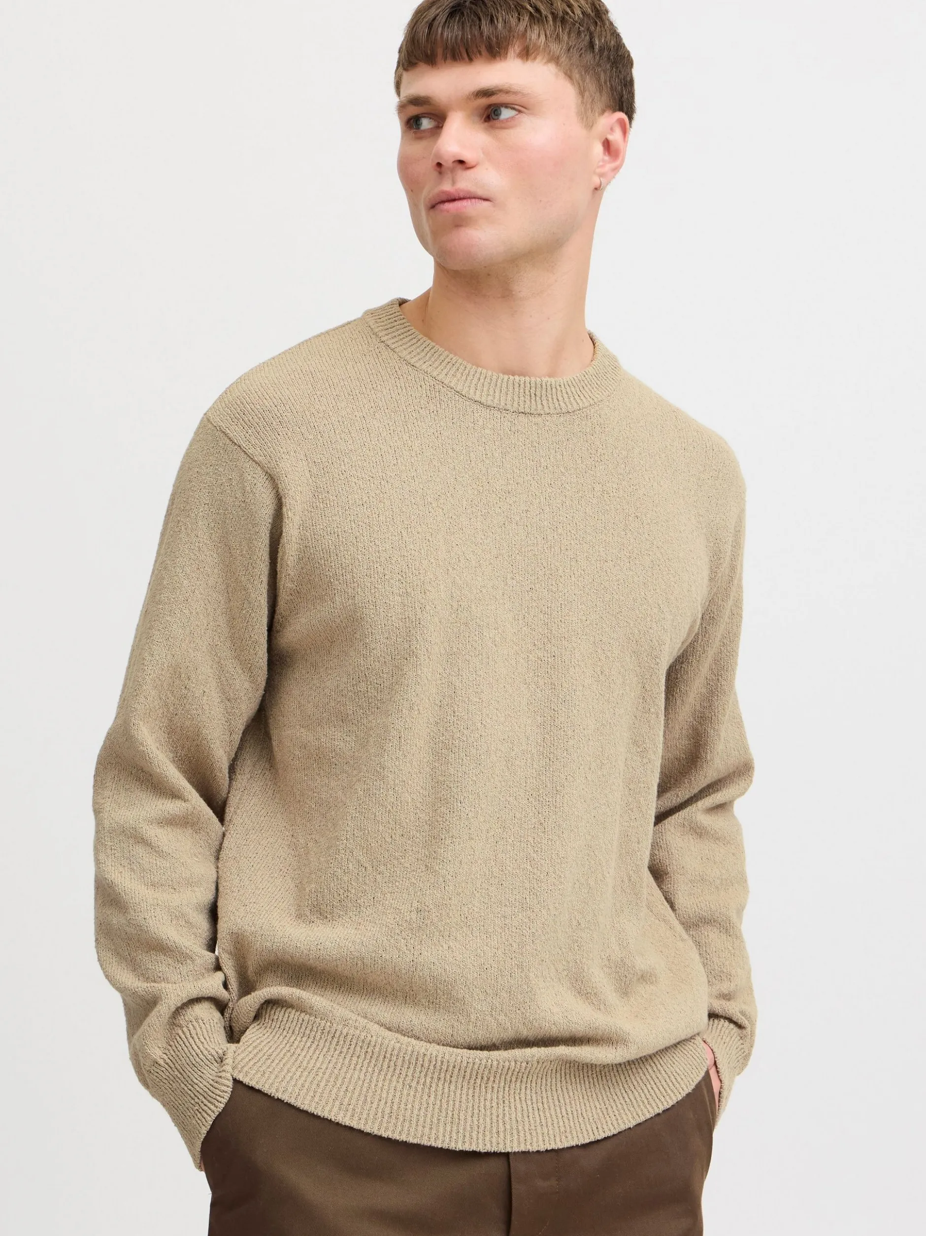 Solid Herren Strickpullover - SDIke in beige