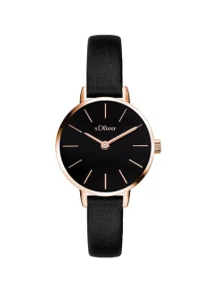 s.Oliver Damen Armbanduhr - Petite Time in schwarz