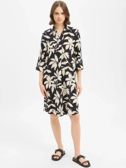 s.Oliver Damen Kleid in schwarz ecru - Ärmel: 3/4 Arm