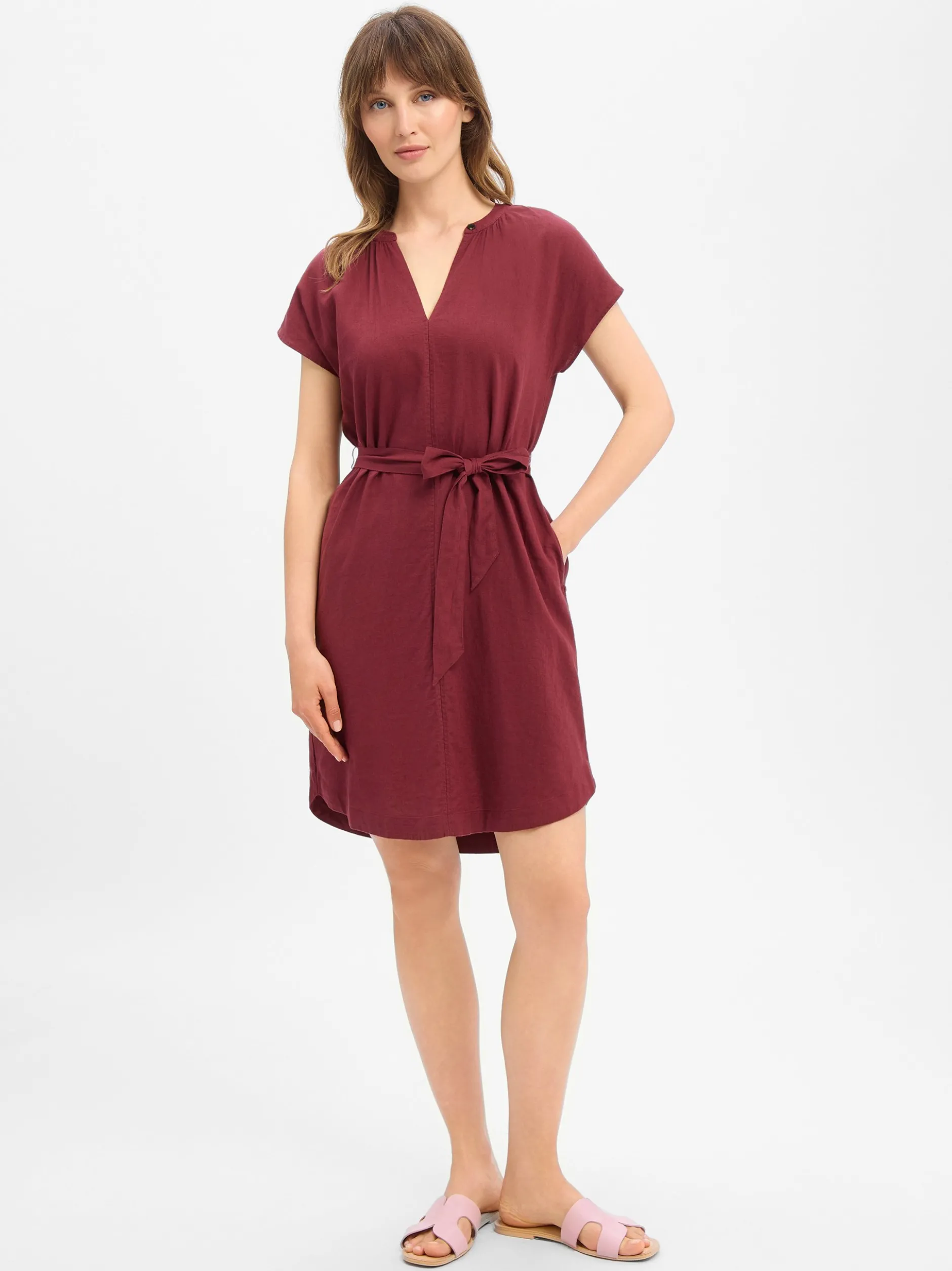 s.Oliver Damen Kleid mit Leinenanteil in bordeaux